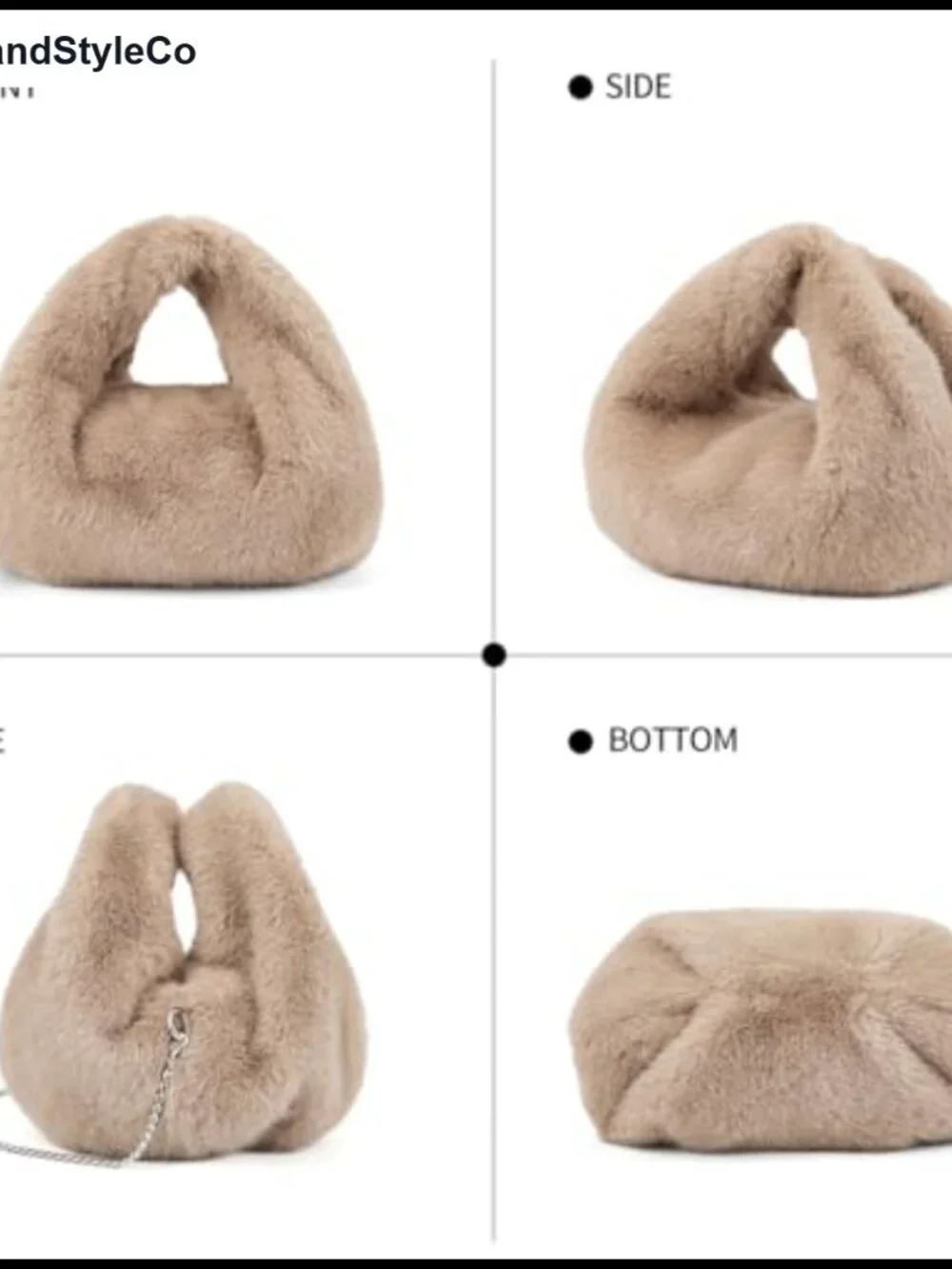 Faux Rabbit Fur Small Crossbody Hobo Bag with Chain Strap
